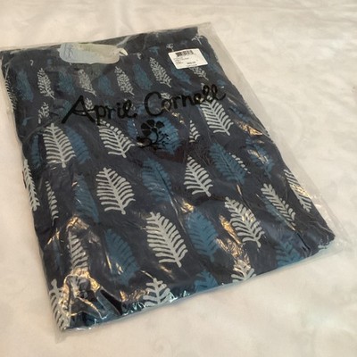 April Cornell Blue Indigo Fern Casual Pants Sz L Cotton Lounge Pockets