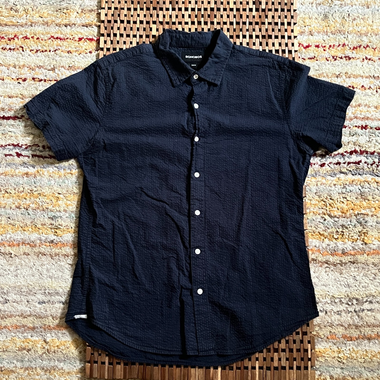 Bonobos Short Sleeve Button Down Shirt Dark Blue Men's Size Large L