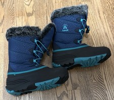 Kamik Girls Dark Blue Quilted Waterproof Snow Boots Fur Trim Size 6 Mid-Calf