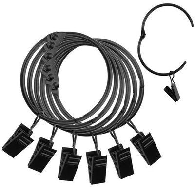 80 Pcs 1.5 Inch Black Curtain Rings with Clips, 38mm Openable Metal Drapery R...