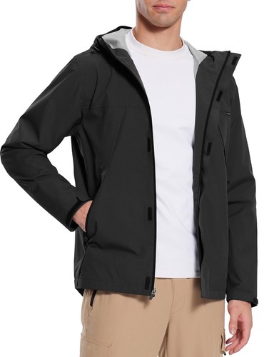Men's Rain Jacket Waterproof Breathable Raincoat with Hood for Outdoor Hiking...