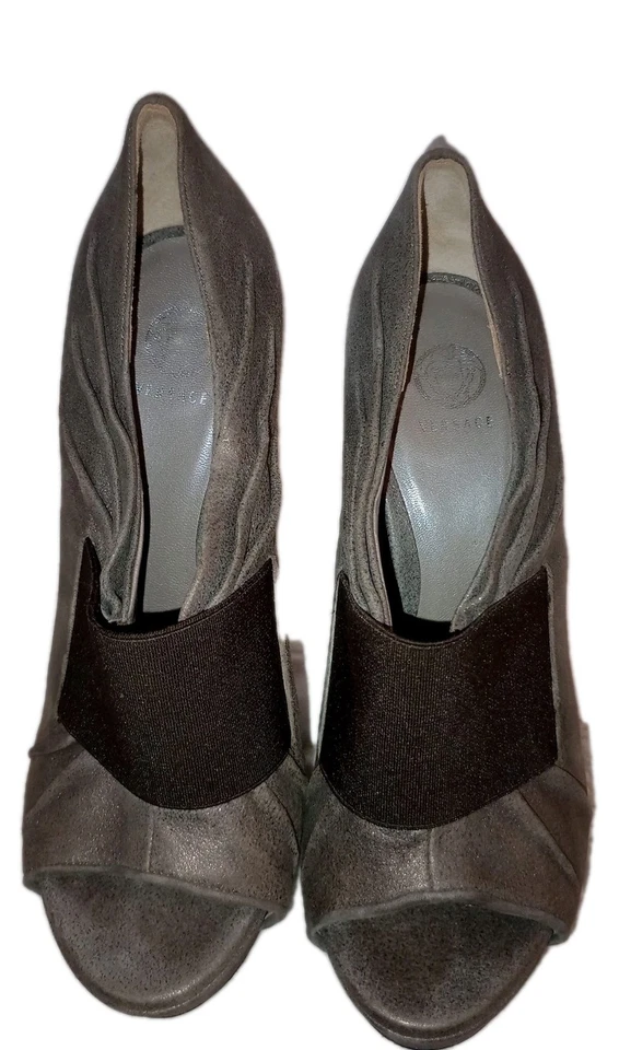 Authentic Versace Brushed Suede Heels With Peek A Boo Toe In Excellent Condition - Image 2 of 4