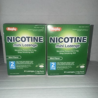 2 Rugby Nicotine Mini Lozenge 4 mg Stop Smoking Aid Mint Flavor 81 Ct  Exp 08/27