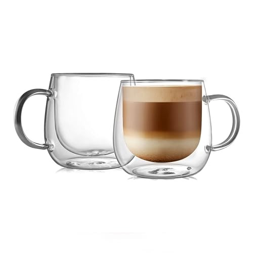 16oz Double Walled Glass Coffee Mugs(2-pack),Large Clear Coffee Cups with - Picture 2 of 7
