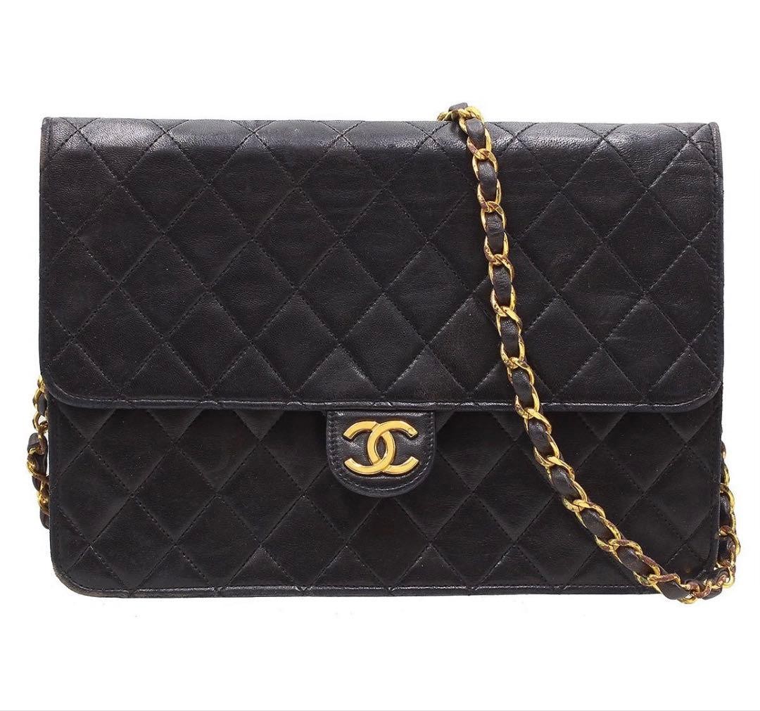 Bolso de Hombro Chanel Negro Acolchado Cadena Estilo Cámara Vintage Buen Estado