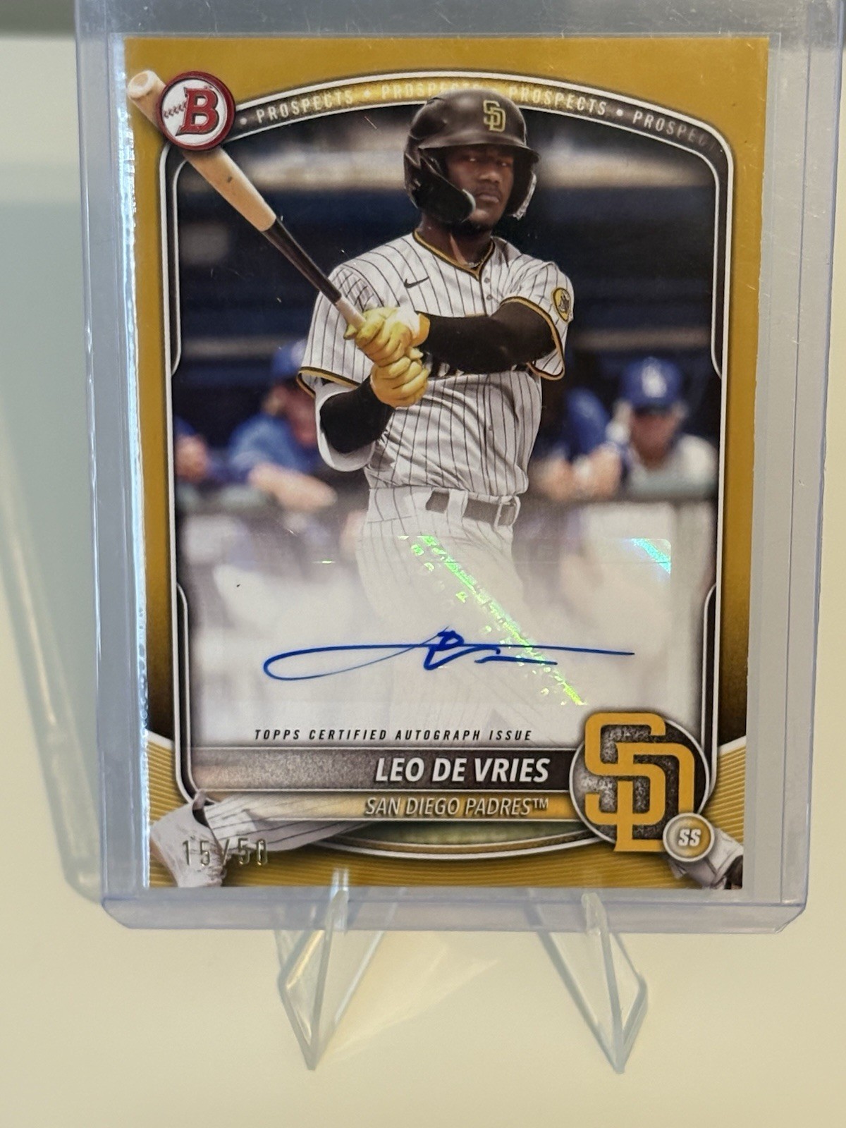 2025 Bowman Leo De Vries Gold Prospects Auto /50 #BPA-LD