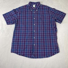 Brooks Brothers Milano Plaid Short Sleeve Button Down Shirt Men's Blue Pink XL