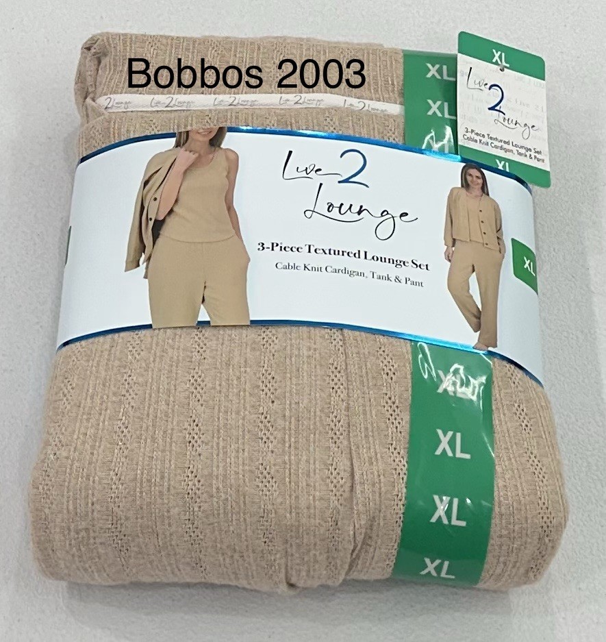Live 2 Lounge Women's 3-Piece Cable Knit Textured Lounge Set, Tan, Size XL