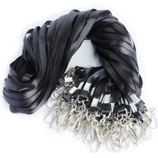 Lanyards for ID Badges Bulk 50 Pack Black with Swivel Hook Flat Badge Holder