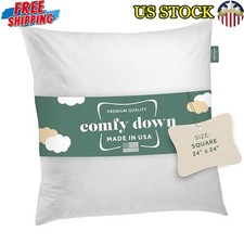 24X24 In Decorative Throw Pillow Insert Down Feathers Fill Cotton Cover USA Made