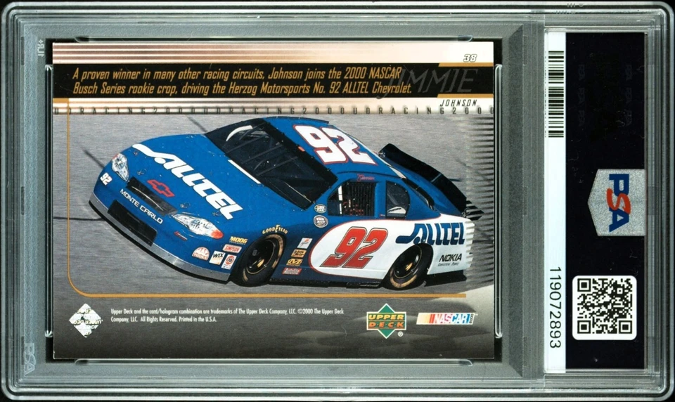 2000 Upper Deck Racing #38 Jimmie Johnson Rookie Card Auto PSA/DNA Gem Mint 10 - Image 3 of 4
