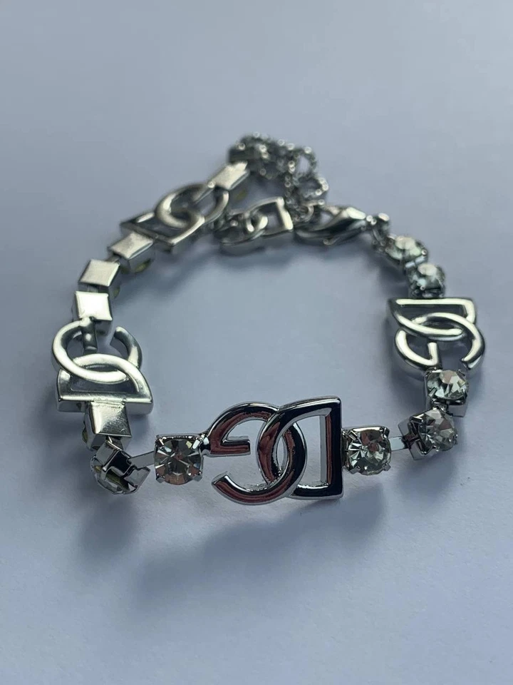 Dolce & Gabbana Silver Rhinestone Y2K Chain Link Bracelet - Image 2 of 4