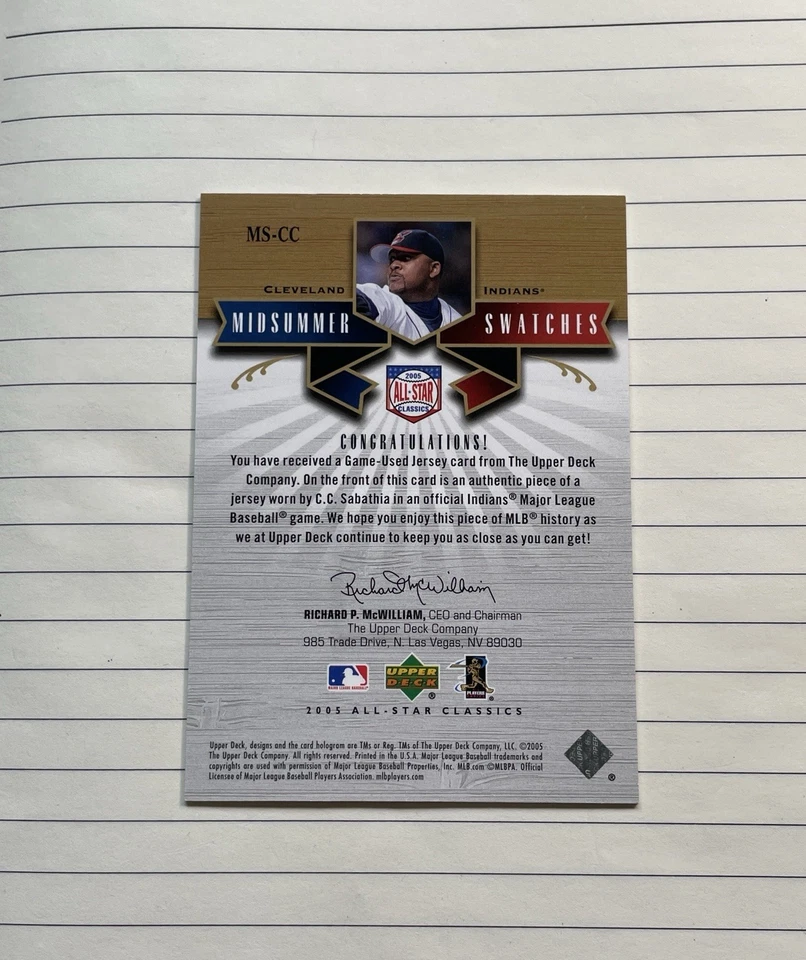 2005 Upper Deck All-Star Classics C.C. Sabathia Midsummer Swatches Jersey #MS-CC - Image 2 of 2