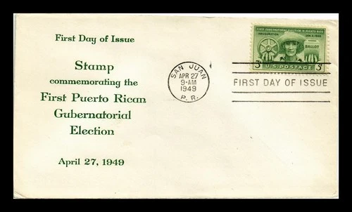 US COVER PUERTO RICO FIRST GOVERNOR ELECTION FIRST DAY ISSUE SCOTT 983