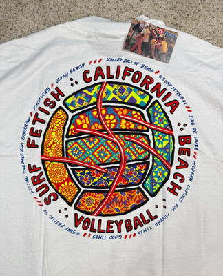 Hanes NOS Beefy VTG California Surf Fetish Volleyball White Zuma Beach 92 Sz XL