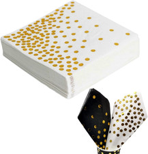 50PCS White & Gold Polka Dot Party Napkins, 33X33Cm White with Gold Co