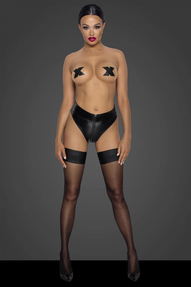 Sexy Damen Wetlook Slip mit Zipper im Schritt Schwarz #UW474 - Bild 3 von 4