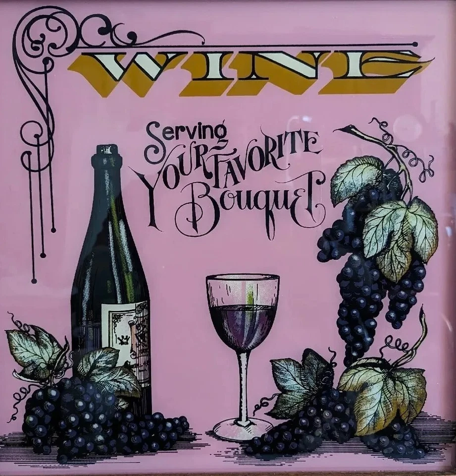 RARE Vtg 21" Reverse Painted Glass Wine Trade Sign Advertising Bar Wall Hanging  - Image 4 of 4