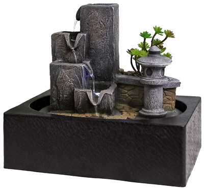 Indoor Wasserbrunnen mit Pumpe LED beleuchtet Wasserfall Skulptur Harz Ornament