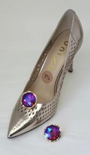 Metal Shoe Clip with Rhinestone, Color Purple/Gold