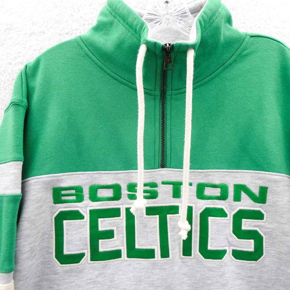 波士顿凯尔特人队运动衫中号男式灰色绿色爱尔兰 1/4 拉链 '47 全新 — 第 3/4 张图片