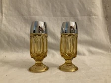 Vintage Anchor Hocking Fairfield Amber Glass Footed Salt & Pepper Shakers
