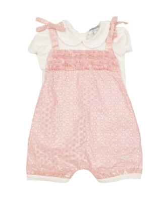 UVP 124£ SIMONETTA TINY Baby Mädchen Strampler BESTICKT mit Logo durchbrochen 6M