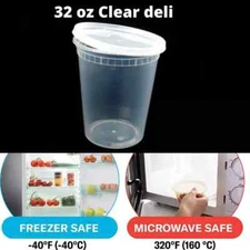 Large 32 oz Heavy Duty Round Deli Food/Soup Plastic Containers w/ Lids 10-20 pks