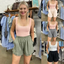 Women's Shorts Burst Casual High Waist Loose Cotton Hemp Wide Leg Pants