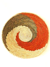 Shallow Hand Woven Coiled Basket Southwestern  Wall Decor Boho Hippie Chic 15" D