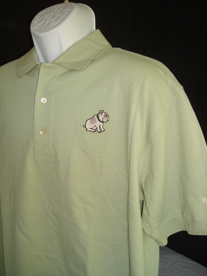 Camisa Polo Greg Norman Verde Sólido con Bulldog Bordado 100% Algodón Piqué S/S L Foto 4 de 4