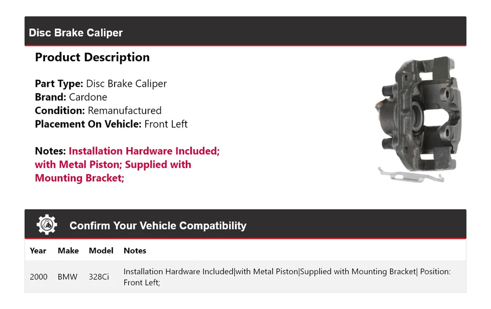Pinza de freno de disco delantera izquierda cardone bmw 328ci 2000 Foto 2 de 4