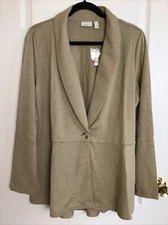 logo Lounge Lori Goldstein Sand Single Button Cardigan Jacket Pockets L