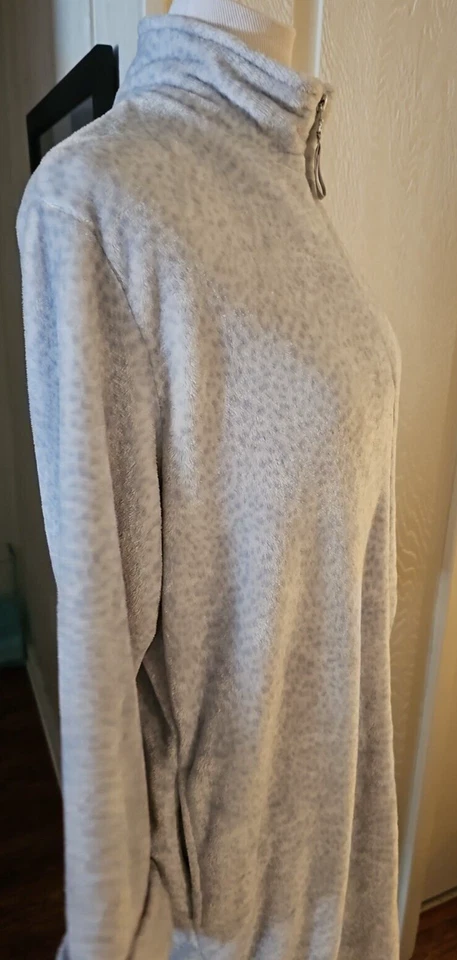 Oscar de la Renta Azul Gris Animal Print Mujer L/XL Bata Completa Cremalleras Puños Suaves Foto 2 de 4