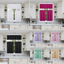 3-PC Blackout Insulated Kitchen Curtain Set Rod Pocket Light Blocking Drapes  K3