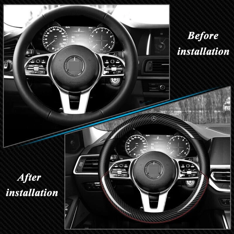Cubierta de volante de coche de cuero de fibra de carbono de 15" 38 cm para Mercedes Benz Foto 3 de 4