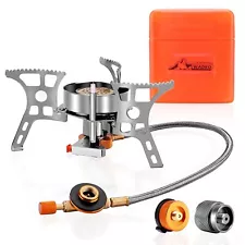 3900W Windproof Camping Stove with Piezo Ignition & Two Fuel Canister Adapter