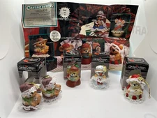 JASCO CARING CRITTER L'IL CHIMER BISQUE PORCELAIN CHRISTMAS BELLS W/Poster Lot 5