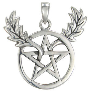 Sterling Silver Oak Tree Leaf Pentacle Pentagram Pendant Wiccan Pagan Jewelry