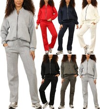 Womens Fleece Bomber Zipper Jacket 2 Pocket Joggers 2 Pcs Lounge Set Tracksuit
