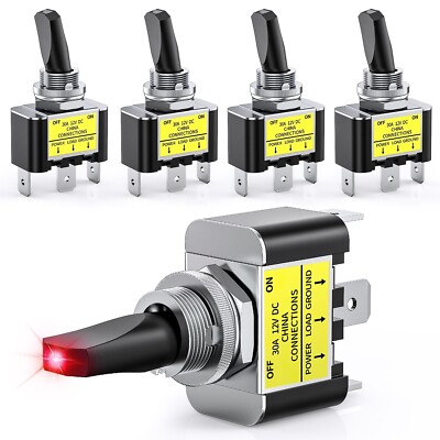 Nilight 5PCS LED Toggle Switch ON Off 12V 30A Red LED Lighted Metal Switch
