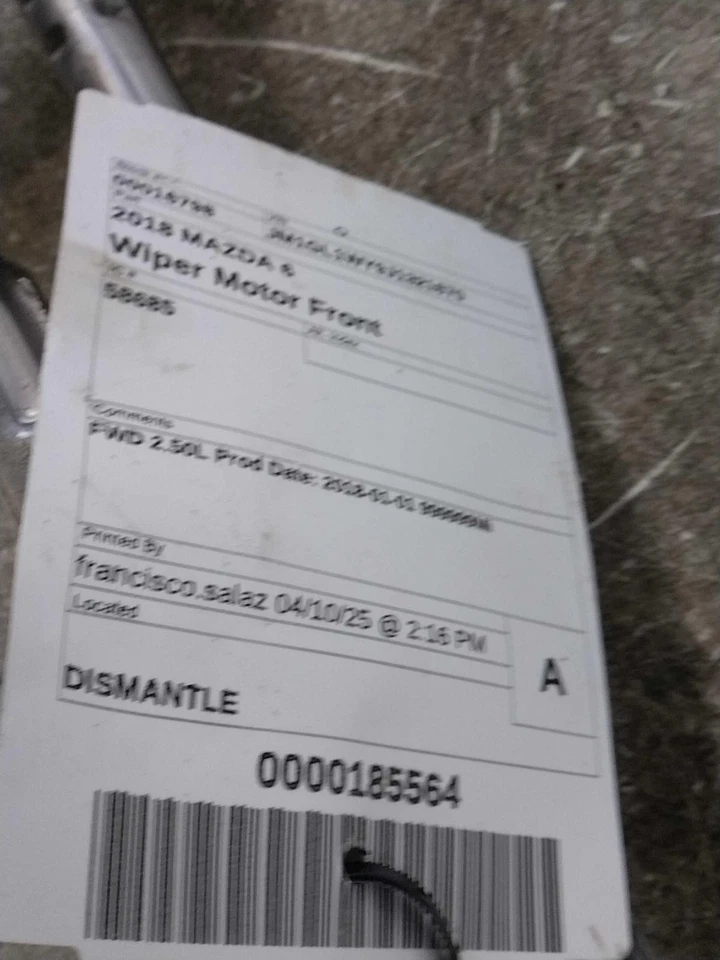 2018 MAZDA 6 Wiper Motor OEM GHP967340 33K Miles FWD Blue - Imagem 3 de 4