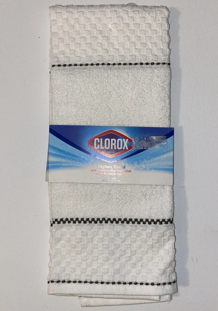 1 Clorox Antimicrobial Kitchen Towel Gray white 16x28 bleach safe 100%  cotton