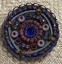Vintage Ayala Bar Multi Stone Handcraft Mosiac Beaded Brooch Pin Pendant