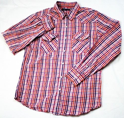 Fossil Mens Vintage Fit Long Sleeve Pearl Snap Shirt Size Large