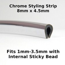 Chrome Edge Trim Styling Strip - internal sticky bead - fits 1-3.5mm - Per Metre