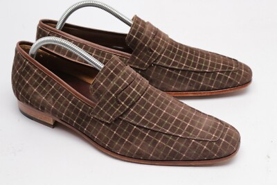 Mezlan Galen Penny Loafers Mens 8.5 M Brown Tattersall Printed Suede Shoes 