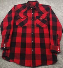 Vintage Five Brother Flannel Shirt Mens Large Red Buffalo Check Pearl Snap
