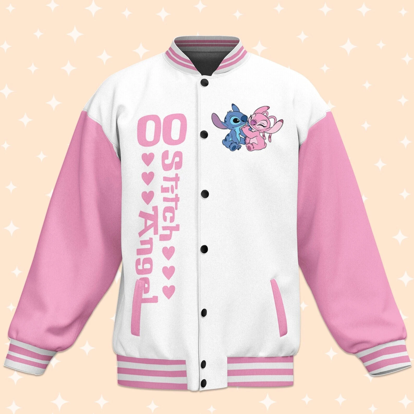 Custom Stitch and Angel Couple White Baseball Jacket, Adult Varsity Jacket