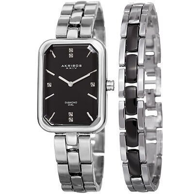 Women's Akribos XXIV AK995SSB Diamond Dial Extra Matching Bracelet Watch Set